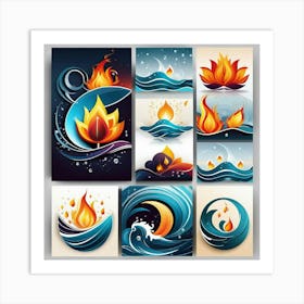 Flames And Waves Art Print