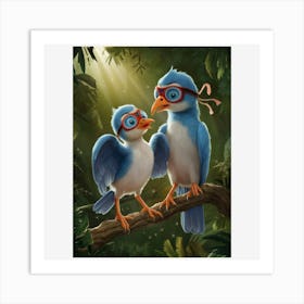 Two cute blue Birds On A Branch Art Print