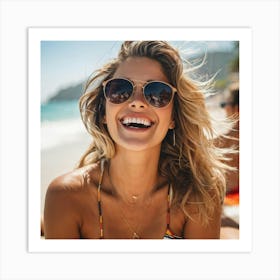 Female Bikini People Caucasian Modern Lifestyle Portrait Holiday Away Weekend Sunglasses (16) 2 Art Print