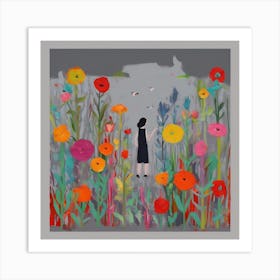 Girl In A Flower Field Art Print