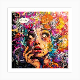 Who The... - Girl With Colorful Words Art Print