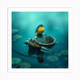 Bird On Turtle Art Print