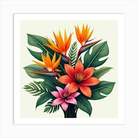 A Vibrant Bouquet Of Tropical Flowers Including Heliconias And Bird Of Paradise 4 Art Print