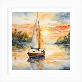 Sailboat At Sunset Art Print