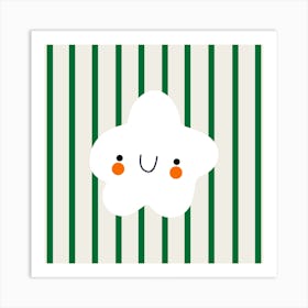 cute white flower on green striped background Art Print