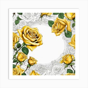 Yellow Roses On Edges As Frame With Empty Space In Centre Ultra Hd Realistic Vivid Colors Highly (1) Art Print