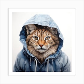 Watercolour Cartoon Lynx In A Hoodie 3 Art Print