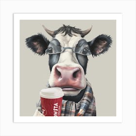 Watercolour Cowsta Coffee Cow Hank Art Print
