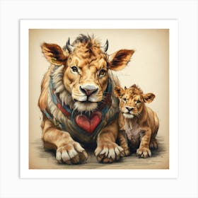 Lion And Cub 1 Art Print