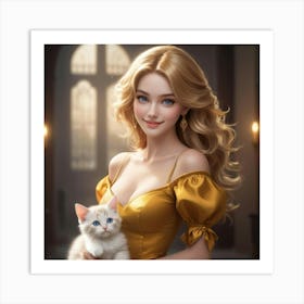 Girl With A Cat 1 Art Print