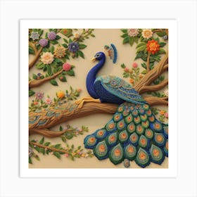 Artistic Embroidered Peacock Art Print