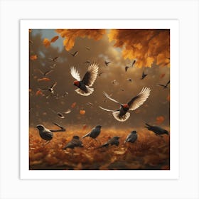 Birds In Autumn 3 Art Print