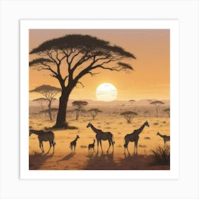 Giraffes In The Savannah Art Print