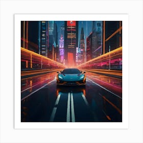 Futuristic City with Future Car Art Print