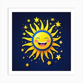 Lovely smiling sun on a blue gradient background 89 Art Print