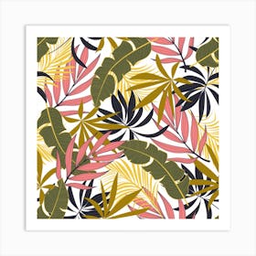 Fashionable Seamless Tropical Pattern With Bright Pink Green Flowers 1 Art Print