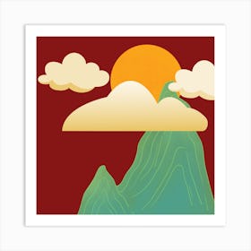 Mountain With Clouds And Sun Art Print