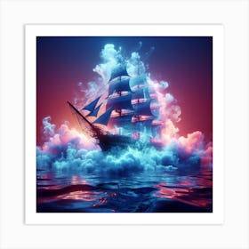 Luminous sailboats amid thick smoke Art Print