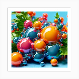 3d Bubbles Colors Dimensional Objects Illustrations Shapes Plants Vibrant Textured Spheric (9) 4 Art Print