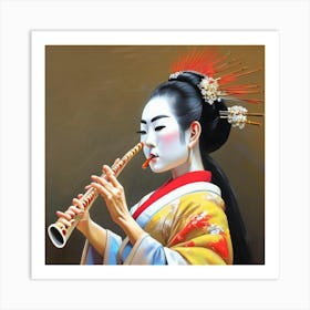 Geisha Playing Flute Art Print