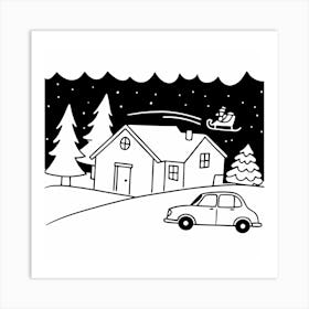 Santa Claus Flying Over House Art Print