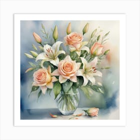 Roses In A Vase Paintings Art Print Art Print