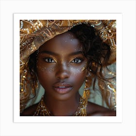 Portrait Of African Woman In Gold Art Print