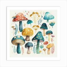 Watercolor Mushrooms Art Print