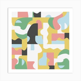 Organic Matisse Blocks Pink Mustard Square Art Print
