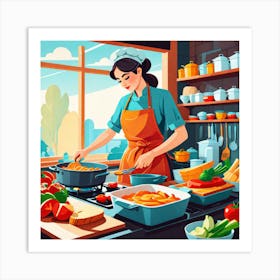 Woman Cooking In The Kitchen Art Print