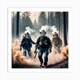 Forest Fire And Gas Masks Art Print