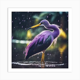 Lilac Feathered Wading Bird in the Purple Rain Art Print