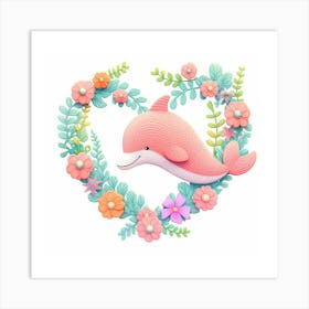 Pink Knitted Whale Floral Heart Nursery Wall Art Art Print