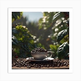 Coffee Cup With Coffee Beans 11 Art Print
