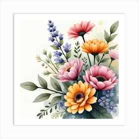 Water color Flower bouquet muted colors Art Print