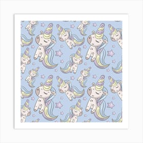 Pattern With Cute Unicorns Art Print