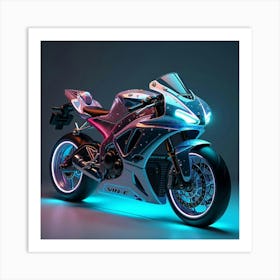 Super Bike With Transparent Body Panels And Neon Accents Racing 1 Art Print