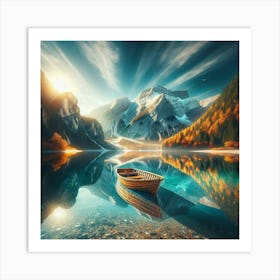 Boat In A Lake Art Print