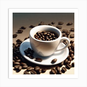 Coffee Cup With Coffee Beans 16 Art Print