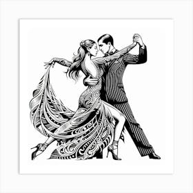 Line Art Tango dance 1 Art Print