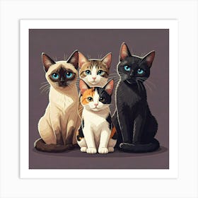 Three Cats With Blue Eyes Art Print