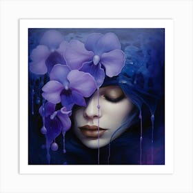 Woman With Purple Orchids Art Print