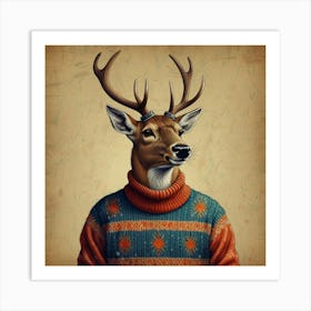 Deer In Sweater Art Print