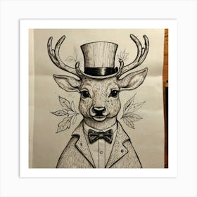 Deer In Top Hat 1 Art Print