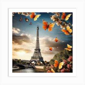 Butterflies Over The Eiffel Tower Art Print