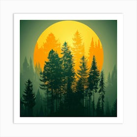 Sunset In The Forest Art Print