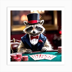 Racoon Top Hat Poker 3 Art Print