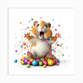 Cute Hamster With Colorful Balls Art Print