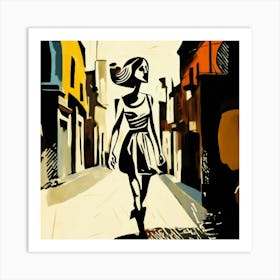 Girl Walking Down The Street Art Print