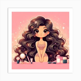 Cute Girl With Long Hair Art Print